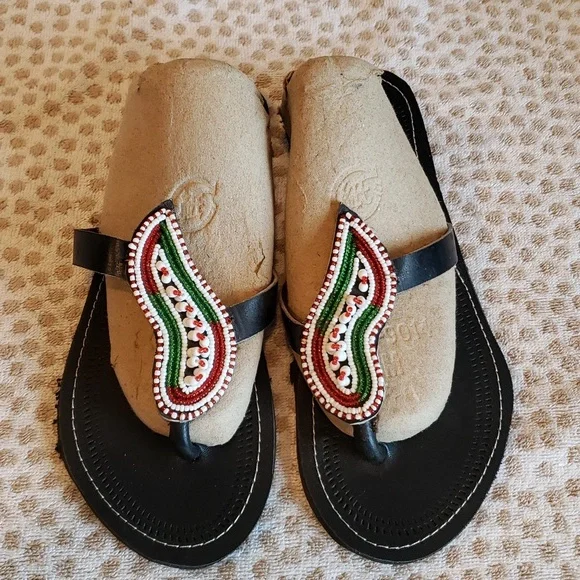 Beautiful Unisex Maasai Leather Sandals. Size 10.5 or 41decorated with beads. Maasai Sandals - Etsy main image 2
